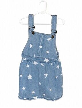 Girls Star Print Denim Overall Dress Jumper Light Wash Adjustable Straps Size 5